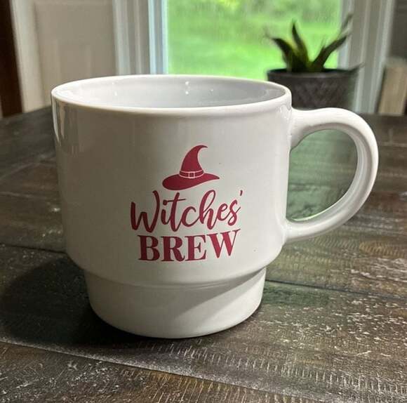 Unbranded Other - Witches Brew 16oz White Ceramic Halloween Coffee Mug with Witch Hat NEW